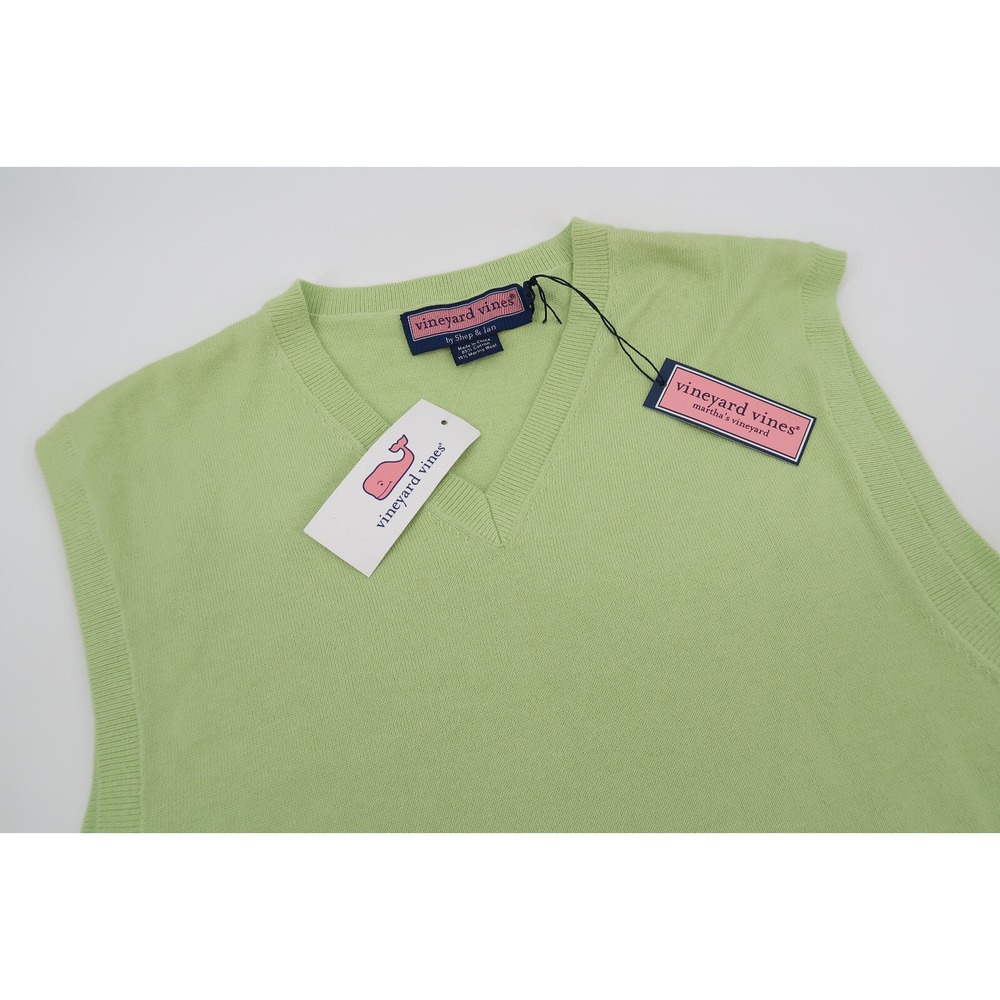 Vineyard Vines Mens Medium Sweater Albatross Vest Green Cotton Merino Wool NEW